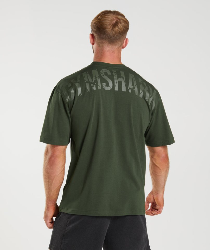 Men's Gymshark Power T-Shirts Olive | CA 5A7N60